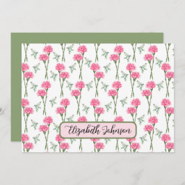 Tarjeta Pequeña Personalized Carnation Floral Botanical Note Card
