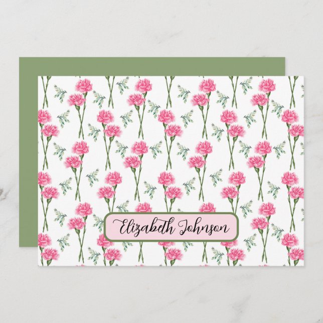Tarjeta Pequeña Personalized Carnation Floral Botanical Note Card (Anverso / Reverso)