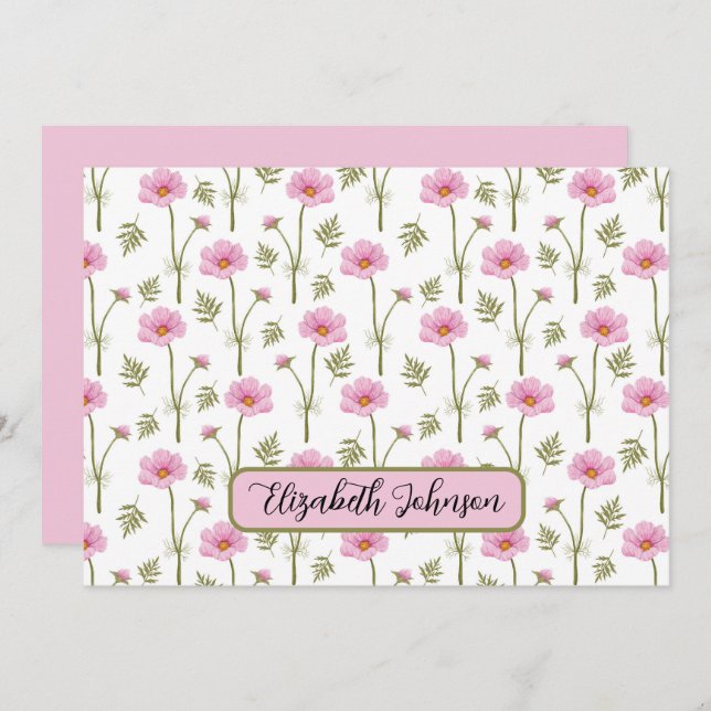 Tarjeta Pequeña Personalized Cosmos Floral Botanical Note Card (Anverso / Reverso)