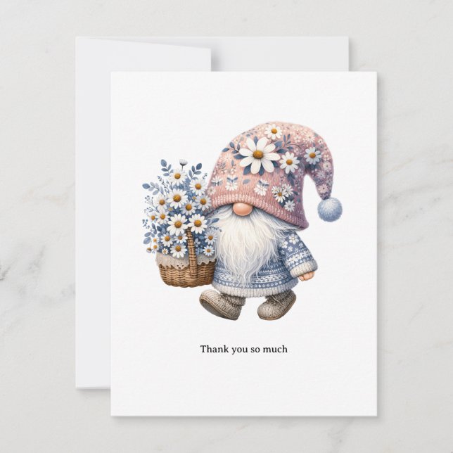 Tarjeta Pequeña Personalized Cute Daisy Flower Gnome Thank you  (Anverso)