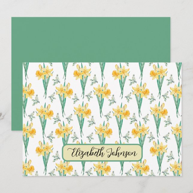 Tarjeta Pequeña Personalized Daffodils Floral Botanical Note Card (Anverso / Reverso)