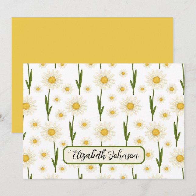 Tarjeta Pequeña Personalized Daisy Floral Botanical Note Card (Anverso / Reverso)