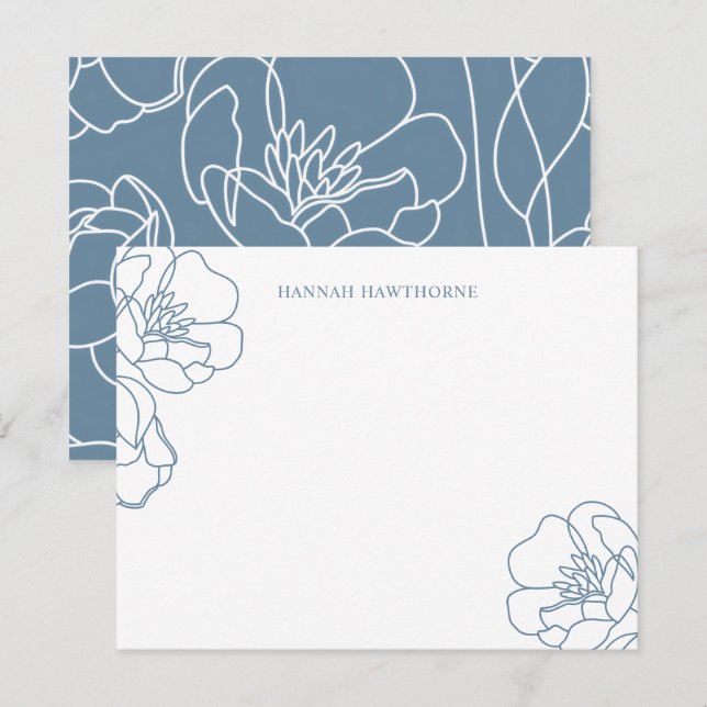 Tarjeta Pequeña Personalized Elegant Blue Modern Line Art Floral (Anverso / Reverso)