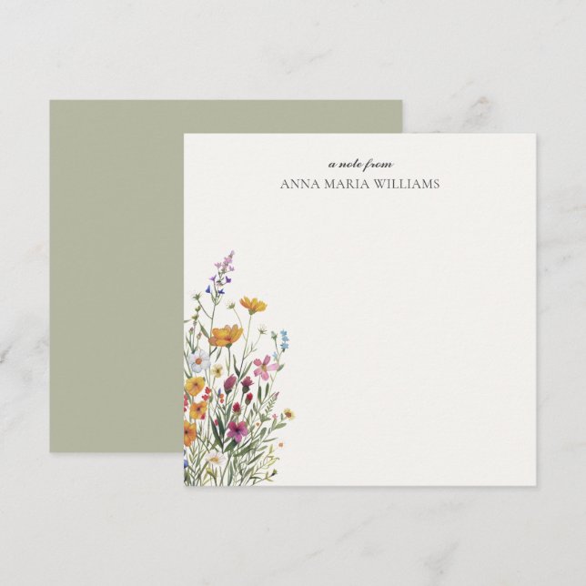 Tarjeta Pequeña Personalized Elegant Boho Floral Note Card (Anverso / Reverso)