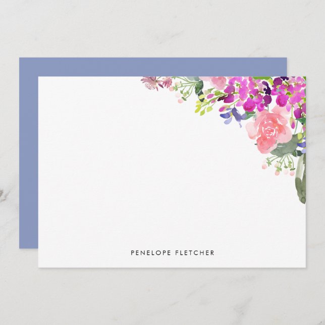 Tarjeta Pequeña Personalized Elegant Watercolor Floral  (Anverso / Reverso)