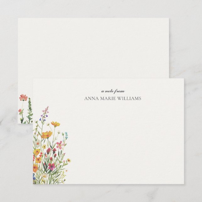 Tarjeta Pequeña Personalized Floral Chic Elegant Note Card (Anverso / Reverso)