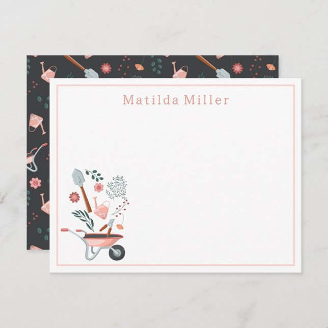 Tarjeta Pequeña Personalized Garden Tools Note Card  (Anverso / Reverso)