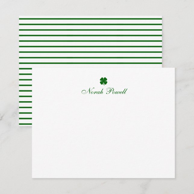 Tarjeta Pequeña Personalized Green Clover Note Card (Anverso / Reverso)