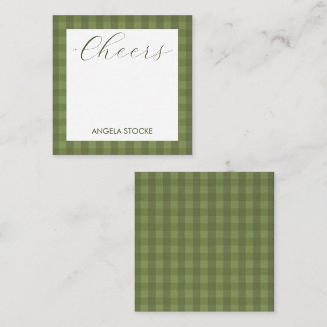 Tarjeta Pequeña Personalized Green Gingham (Anverso / Reverso)