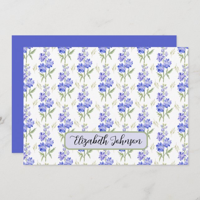 Tarjeta Pequeña Personalized Larkspur Floral Botanical Note Card (Anverso / Reverso)