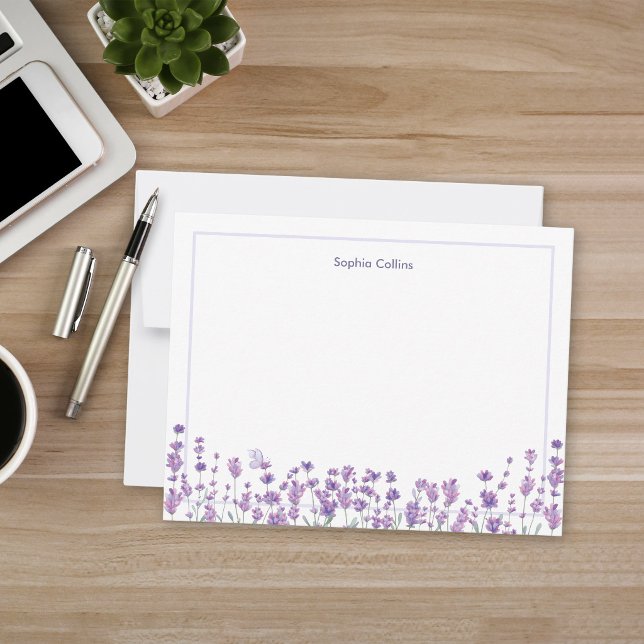 Tarjeta Pequeña Personalized Lavender Floral Note Card (Subido por el creador)