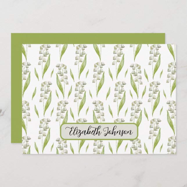 Tarjeta Pequeña Personalized Lily of the Valley Floral Note Card (Anverso / Reverso)