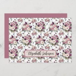 Tarjeta Pequeña Personalized Mauve Floral Botanical Note Card