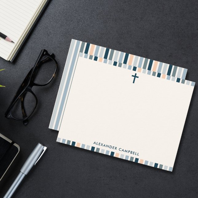 Tarjeta Pequeña Personalized Modern Christian Striped Cross (Simple cross and soft stripes—perfect for personal, faith-filled notes.)