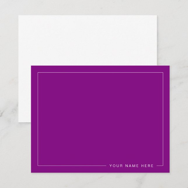 Tarjeta Pequeña Personalized Modern Purple Flat Note Card (Anverso / Reverso)