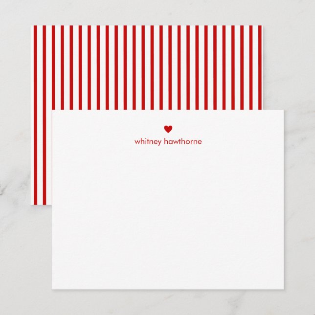 Tarjeta Pequeña Personalized Modern Red Stripes & Heart (Anverso / Reverso)
