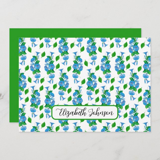 Tarjeta Pequeña Personalized Morning Glories Floral Note Card (Anverso / Reverso)