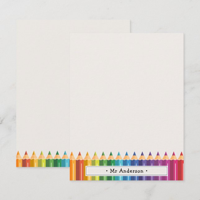 Tarjeta Pequeña Personalized Name Colorful Pencils Teacher's (Anverso / Reverso)