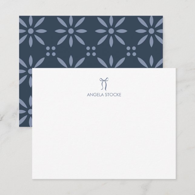Tarjeta Pequeña Personalized Name Dusty Blue Bow (Anverso / Reverso)