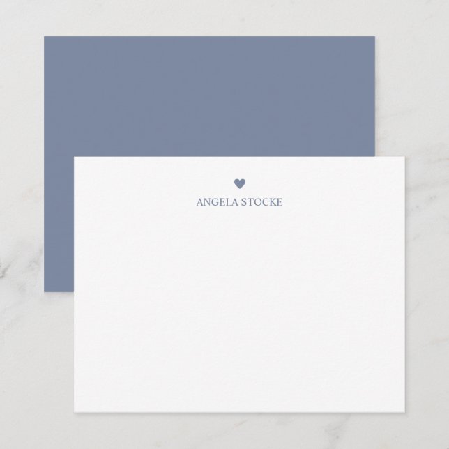 Tarjeta Pequeña Personalized Name Dusty Blue Heart (Anverso / Reverso)