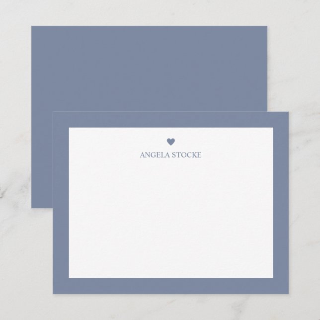Tarjeta Pequeña Personalized Name Dusty Blue Heart (Anverso / Reverso)