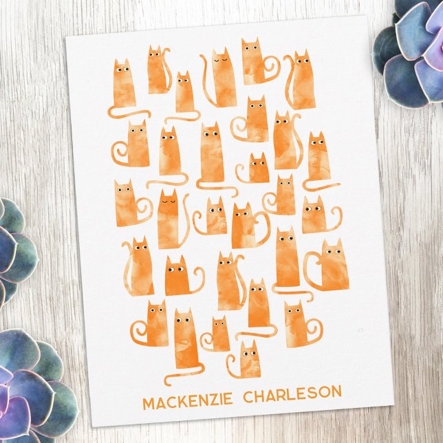 Tarjeta Pequeña Personalized Name Fun Orange Ginger Cat (Fun orange ginger cat personalized custom name notecards)