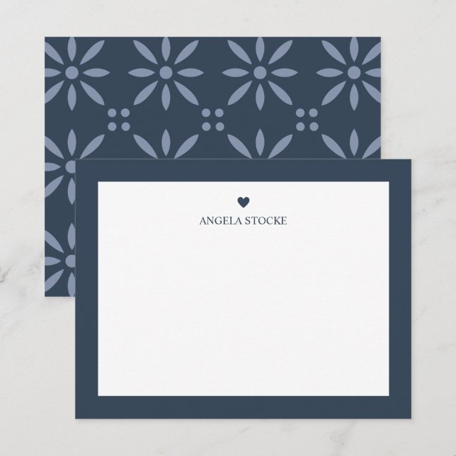 Tarjeta Pequeña Personalized Name Navy Blue Heart Note Card (Anverso / Reverso)
