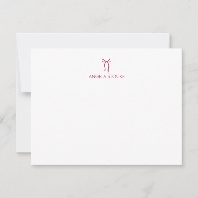 Tarjeta Pequeña Personalized Name Pink Bow Note Card (Anverso)