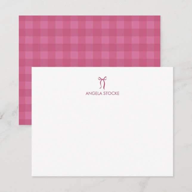 Tarjeta Pequeña Personalized Name Pink Bow Note Card (Anverso / Reverso)