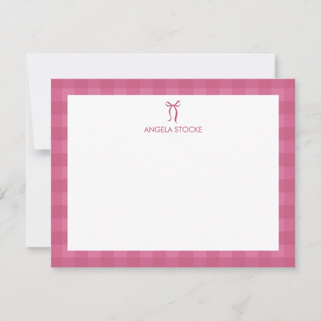 Tarjeta Pequeña Personalized Name Pink Bow Note Card (Anverso)
