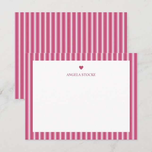 Tarjeta Pequeña Personalized Name Pink Stripe Heart (Anverso / Reverso)