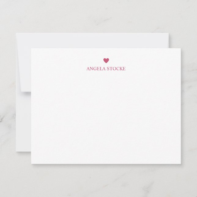 Tarjeta Pequeña Personalized Name Pink Stripe Heart Note Card (Anverso)