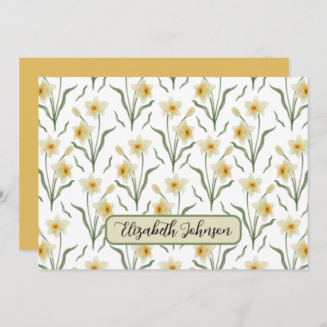 Tarjeta Pequeña Personalized Narcissus Floral Note Card (Anverso / Reverso)