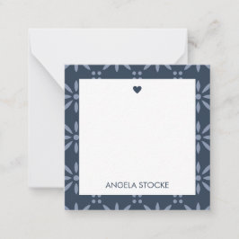 Tarjeta Pequeña Personalized Navy Blue Retro Flower