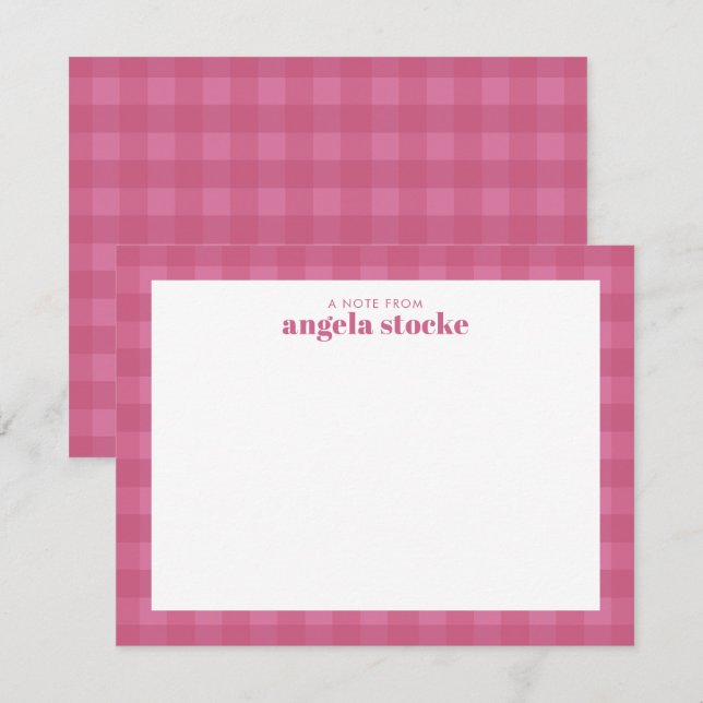 Tarjeta Pequeña Personalized Pink Gingham (Anverso / Reverso)
