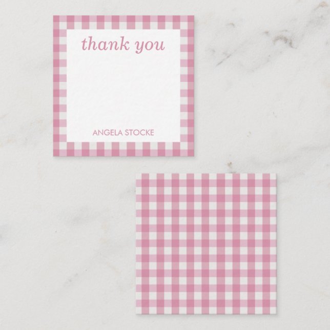 Tarjeta Pequeña Personalized Pink White Gingham (Anverso / Reverso)