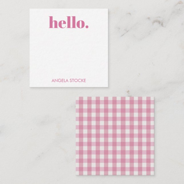 Tarjeta Pequeña Personalized Pink White Gingham (Anverso / Reverso)