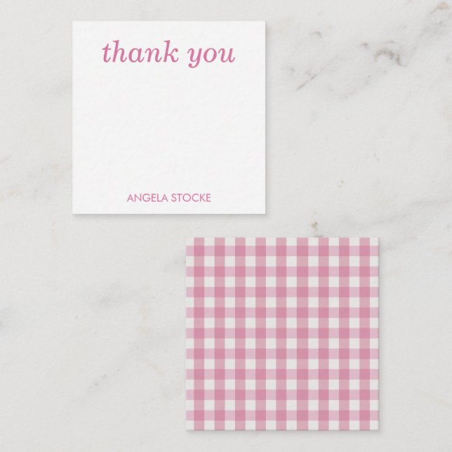 Tarjeta Pequeña Personalized Pink White Gingham (Anverso / Reverso)
