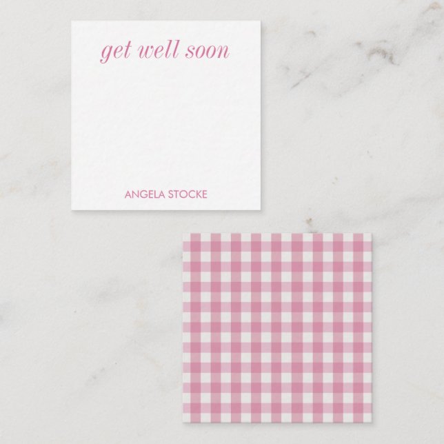 Tarjeta Pequeña Personalized Pink White Gingham (Anverso / Reverso)