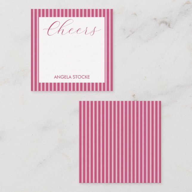 Tarjeta Pequeña Personalized Pink White Stripe (Anverso / Reverso)