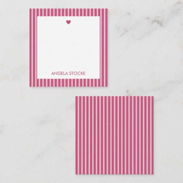 Tarjeta Pequeña Personalized Pink White Stripe (Anverso / Reverso)