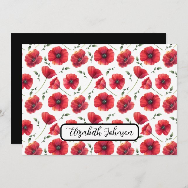 Tarjeta Pequeña Personalized Poppies Floral Botanical Note Card (Anverso / Reverso)