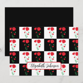 Tarjeta Pequeña Personalized Poppy Checkerboard Floral Note Card