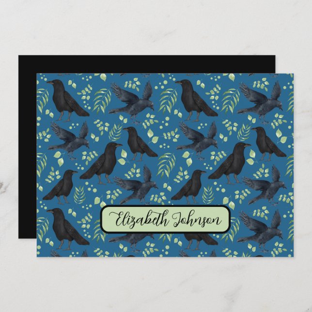 Tarjeta Pequeña Personalized Ravens Note Card in Blue (Anverso / Reverso)