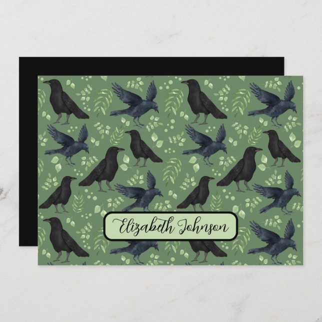 Tarjeta Pequeña Personalized Ravens Note Card in Green (Anverso / Reverso)
