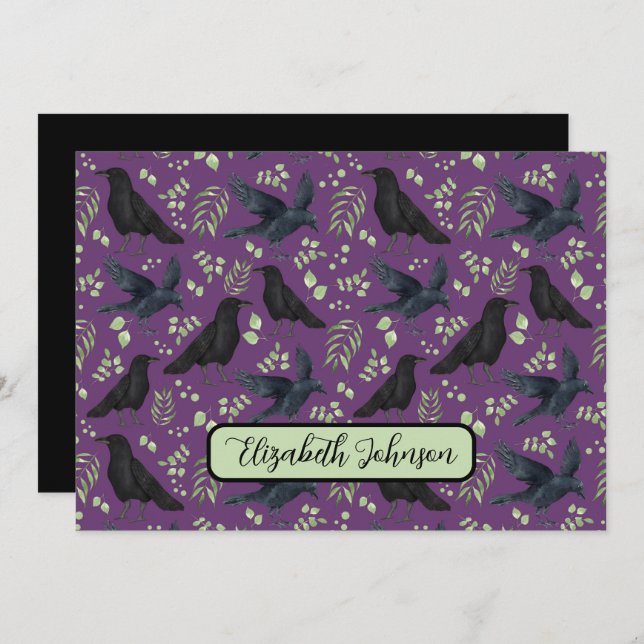 Tarjeta Pequeña Personalized Ravens Note Card in Purple (Anverso / Reverso)
