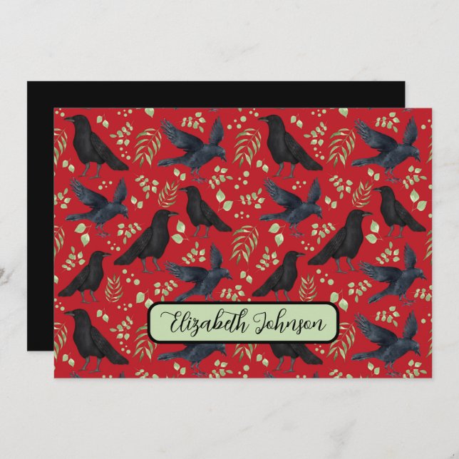Tarjeta Pequeña Personalized Ravens Note Card in Red (Anverso / Reverso)