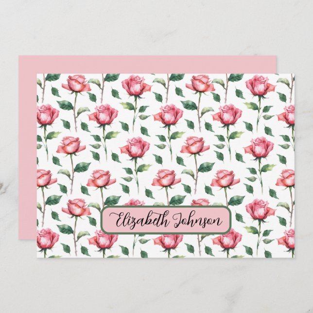 Tarjeta Pequeña Personalized Rose Floral Botanical Note Card (Anverso / Reverso)