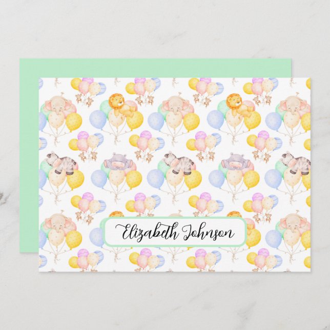 Tarjeta Pequeña Personalized Safari Animals Baby Shower Note Card (Anverso / Reverso)