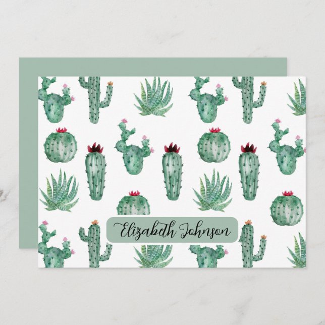 Tarjeta Pequeña Personalized Southwest Cactus Botanical Note Card (Anverso / Reverso)